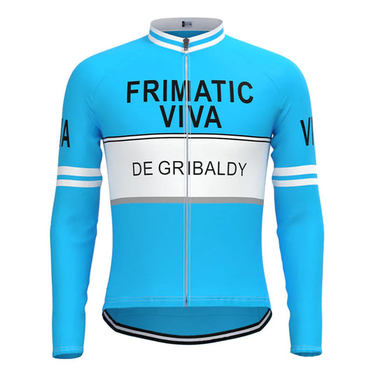 Frimatic–de Gribaldy Blauw Vintage Lange Mouw Fietsshirt Top