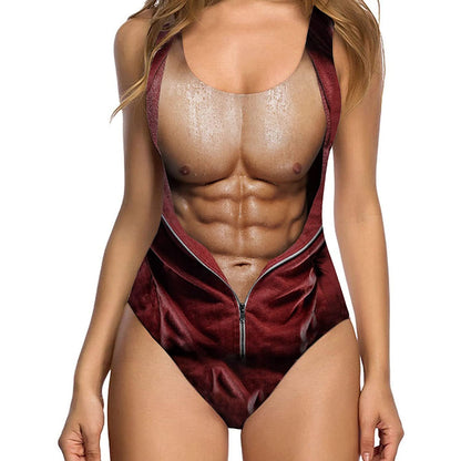 Zipper Muscle Funny One Piece Swimsuit