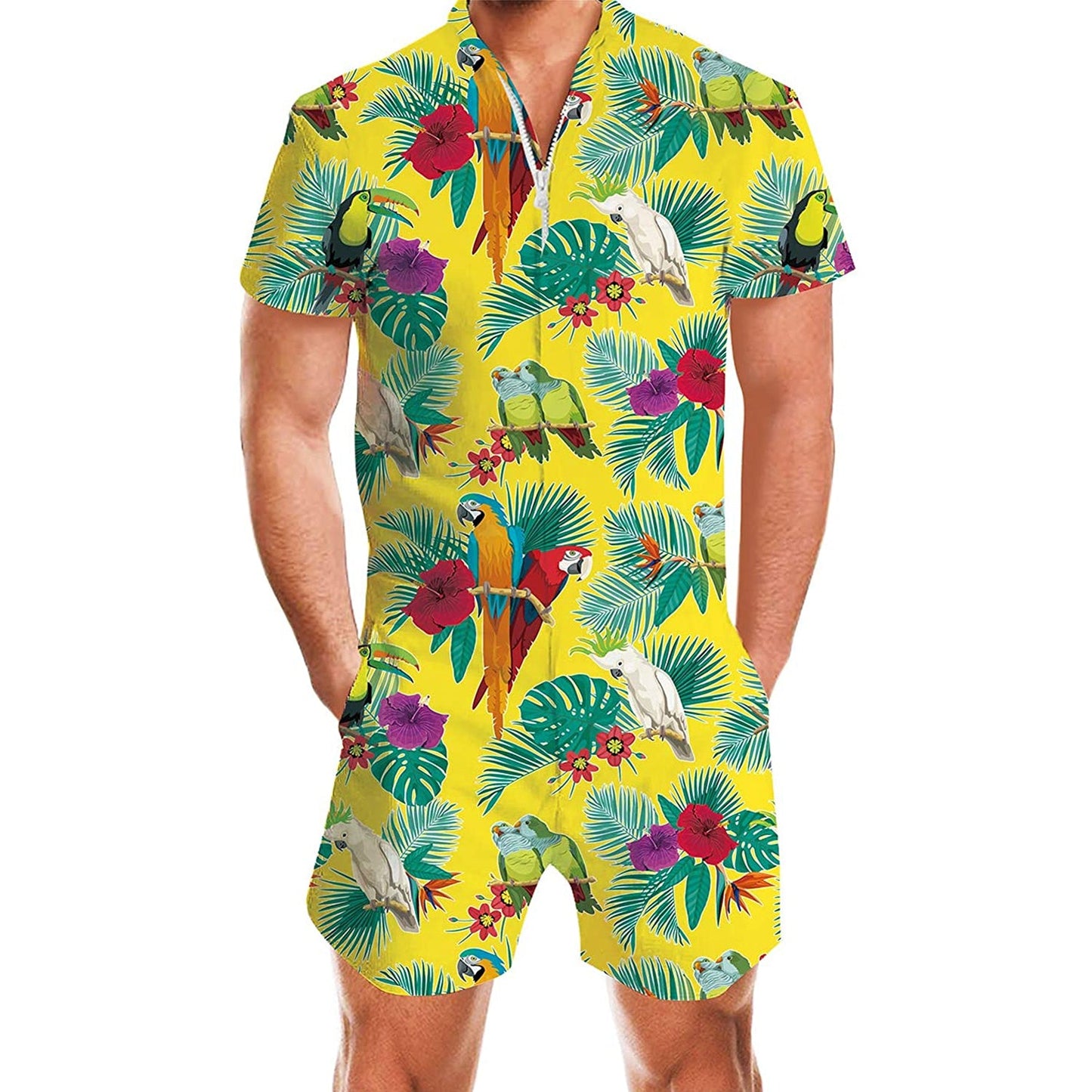 Palm Leaf Papegaaien Man Romper