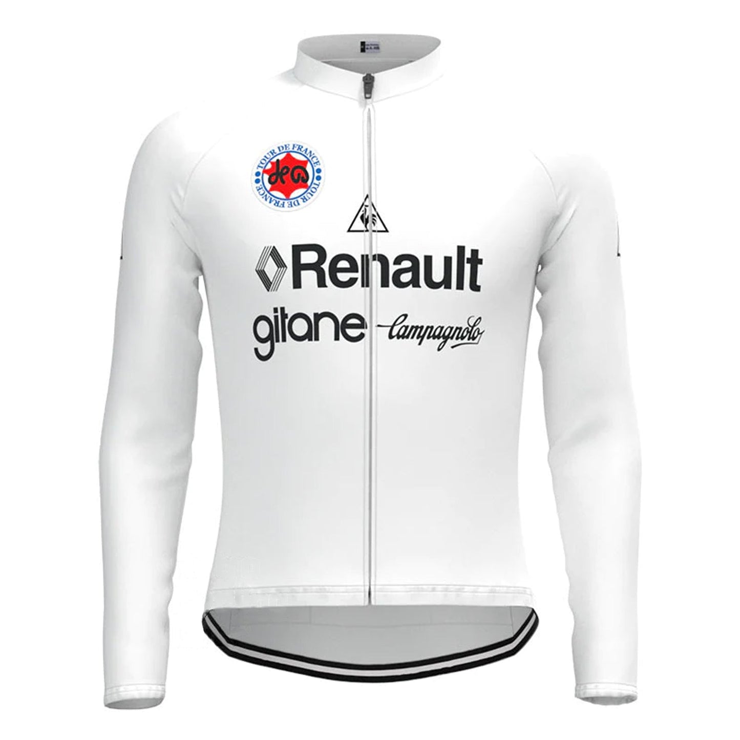 Renault Vintage Langarm-Radtrikot-Oberteil in Weiß