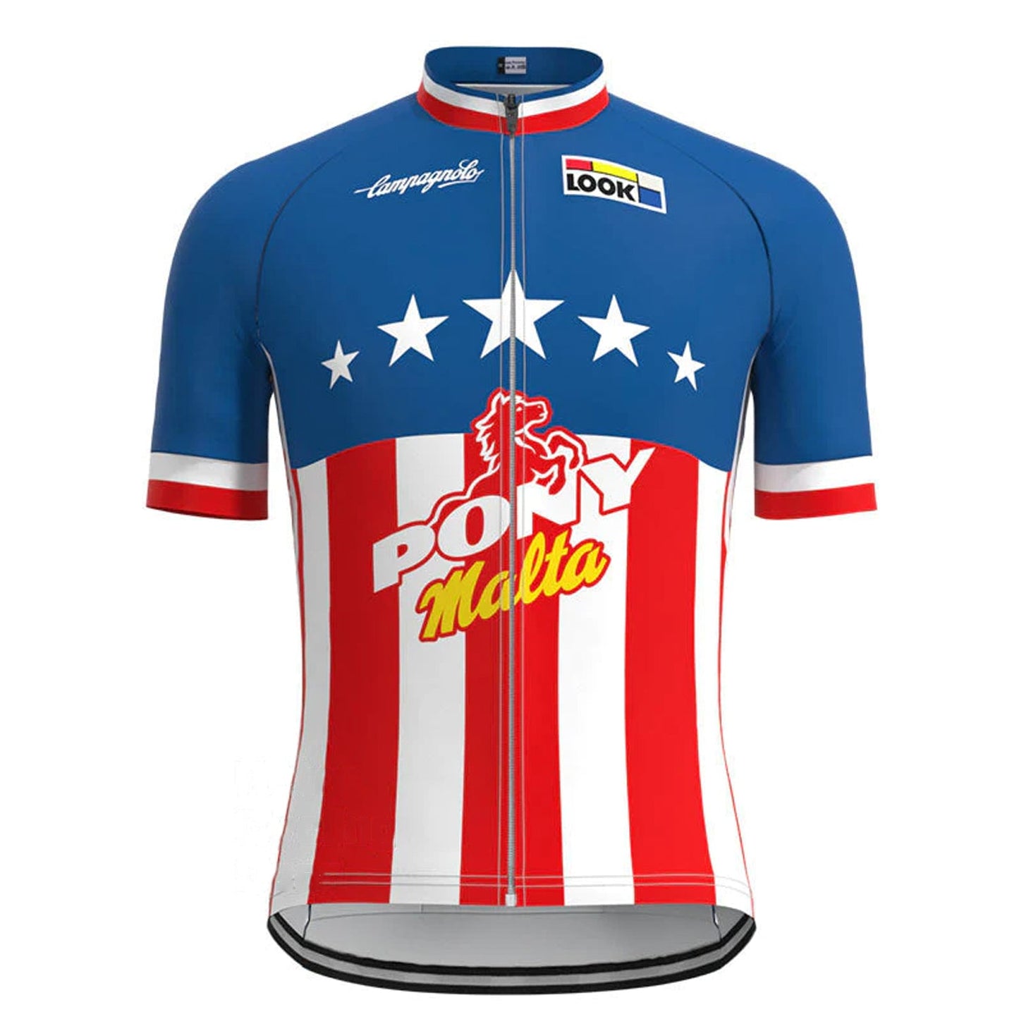 Pony Malta Blauw Rood Vintage Korte Mouw Fietsshirt Top