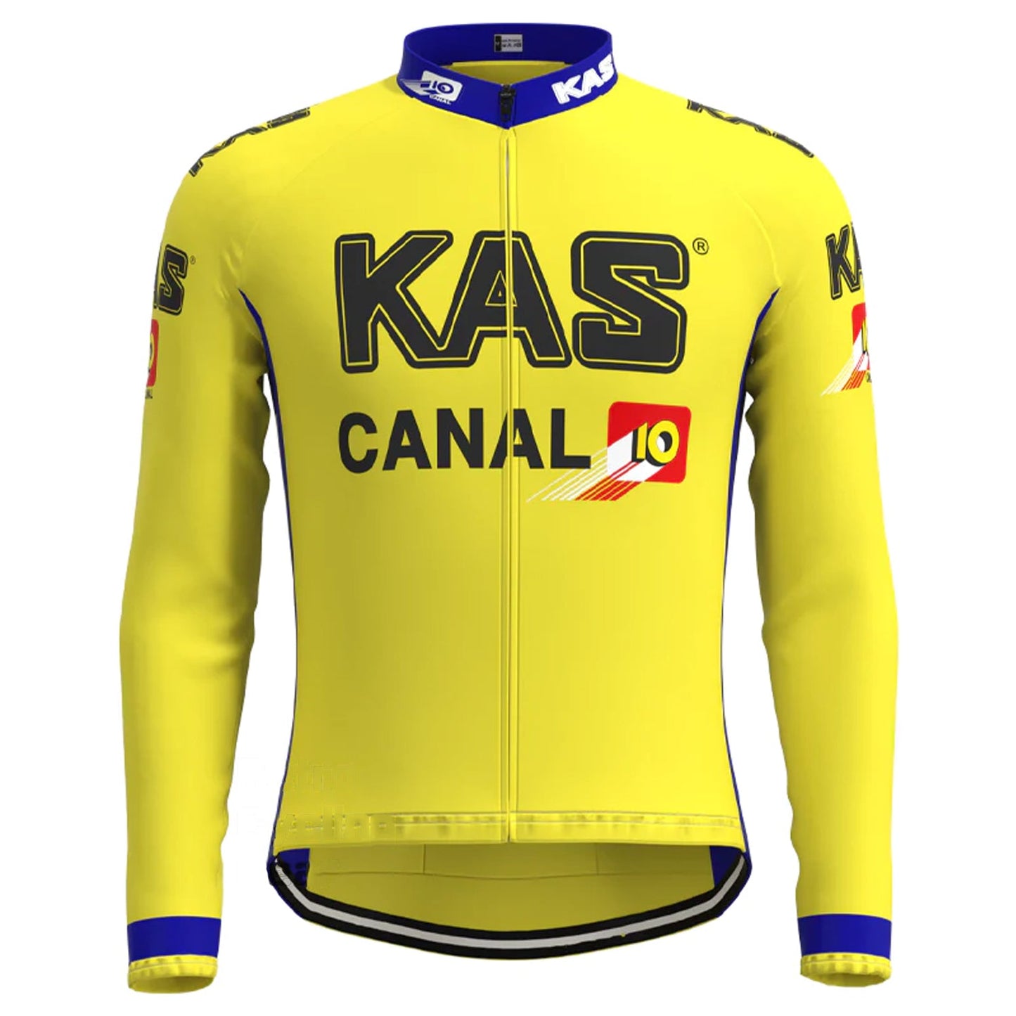 KAS Gelbes Vintage Langarm-Radtrikot-Oberteil