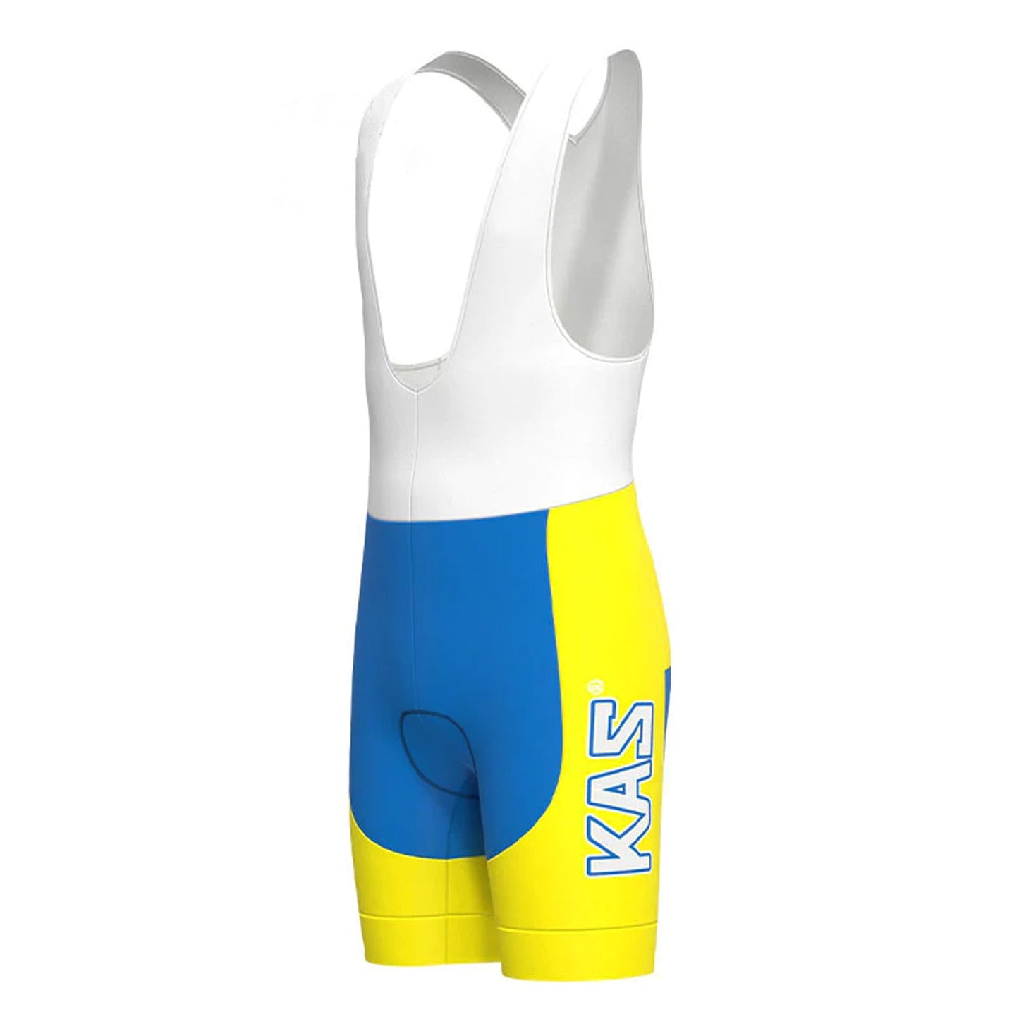 KAS Vintage-Radsport-Trägershorts, Blau/Gelb 