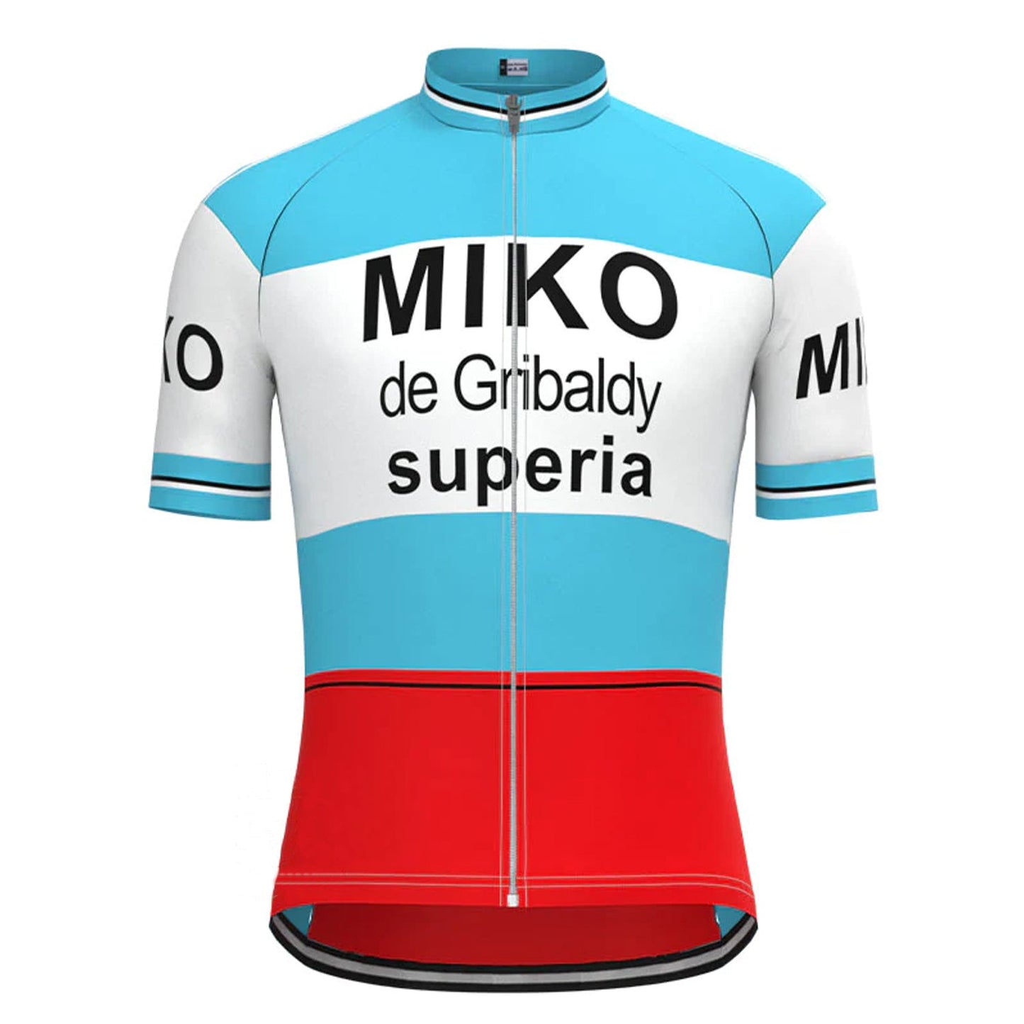 Miko–de Gribaldy Blauw Wit Rood Vintage Korte Mouw Fietsshirt Top