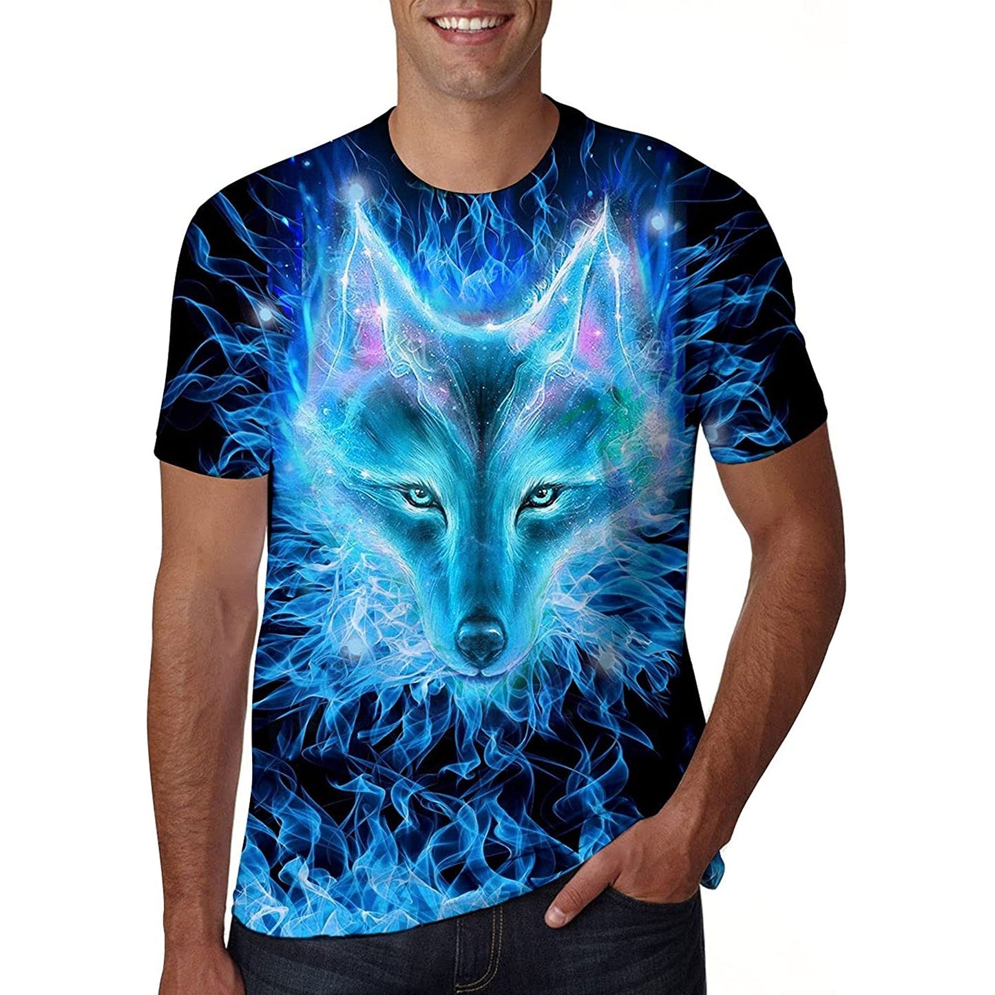 Lustiges T-Shirt mit Galaxie-Wolf-Motiv