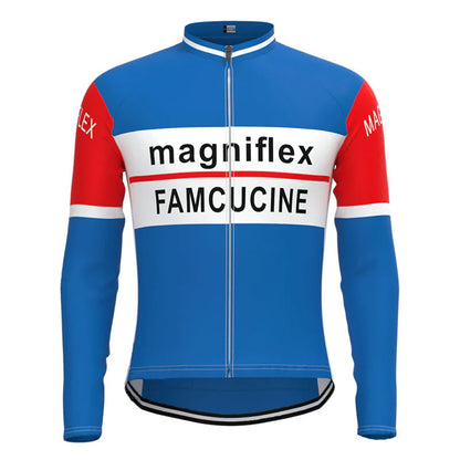 Magniflex Famcucine – Langärmliges Radsport-Trikot-Oberteil im Vintage-Stil, Blau