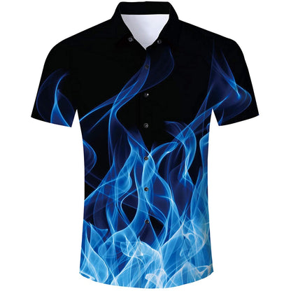 Lustiges Hawaiihemd mit blauer Flamme