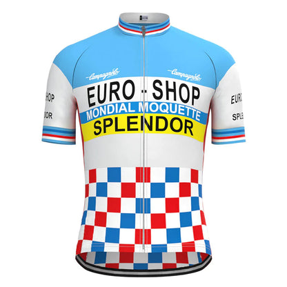 EURO Shop Splender Blue Vintage Short Sleeve Cycling Jersey Top