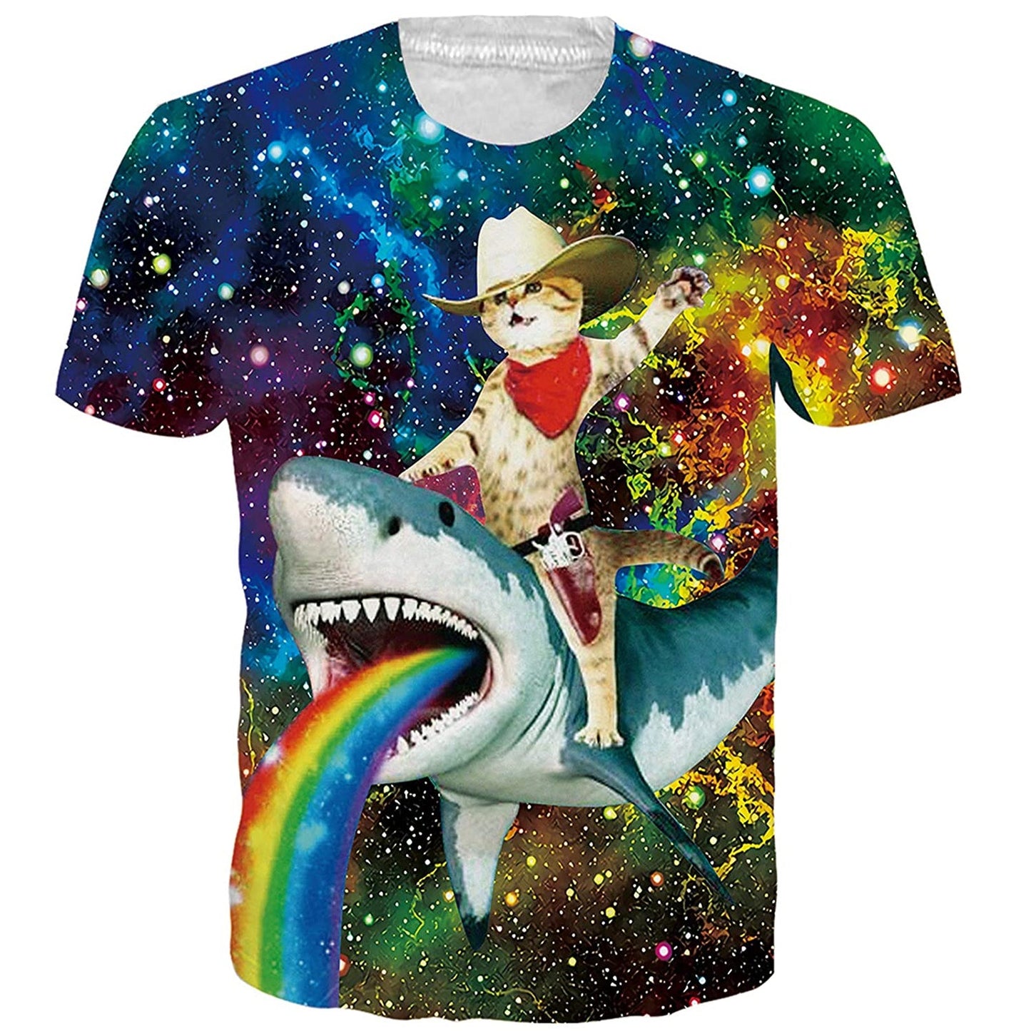 Cowboy Cat Riding Shark T Shirt