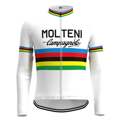 MOLTENI Weißes Vintage Langarm-Radtrikot-Oberteil