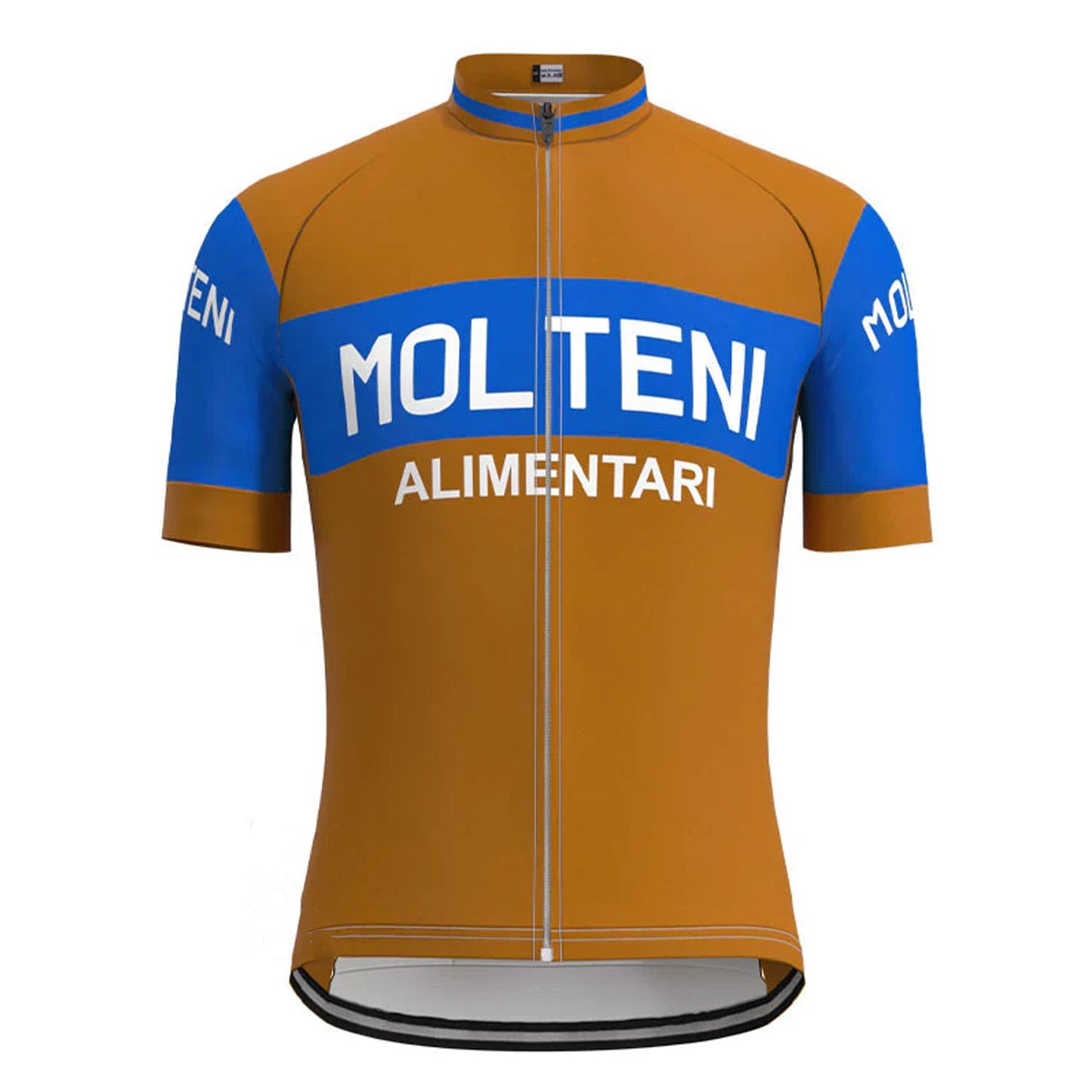 Molteni Bruin Blauw Vintage Korte Mouw Fietsshirt Top