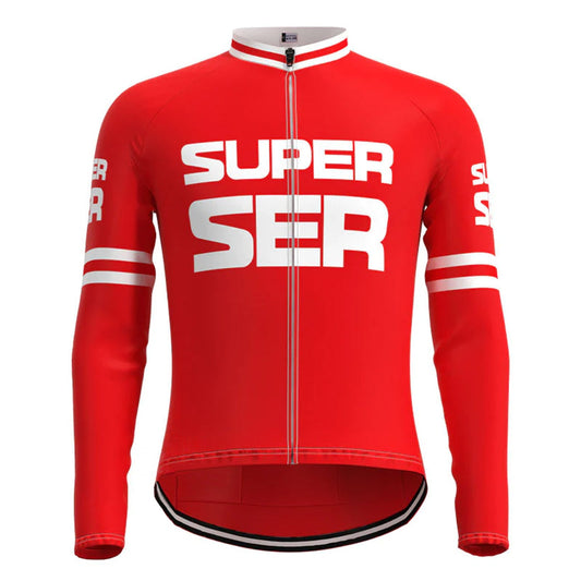 Super Ser Rood Vintage Lange Mouw Fietsshirt Top