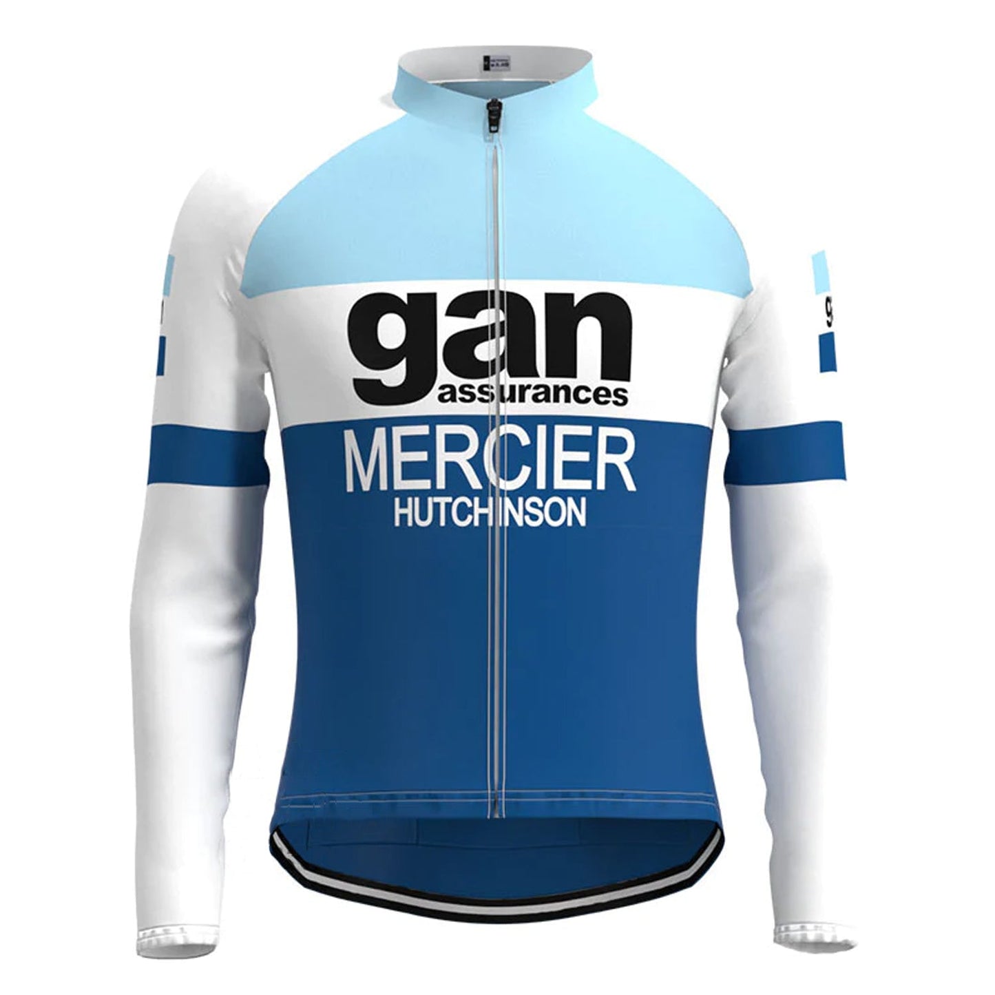 Gan Blue Vintage Langarm-Radtrikot-Oberteil