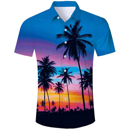 Blauwe zonsondergang palmboom grappig Hawaiiaans shirt