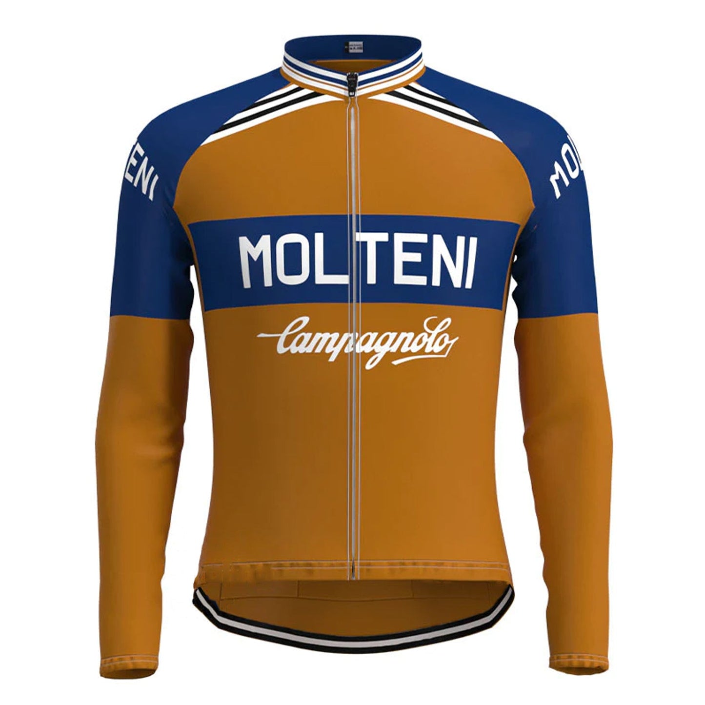 Molteni Blauw Bruin Vintage Lange Mouw Fietsshirt Bijpassende Set