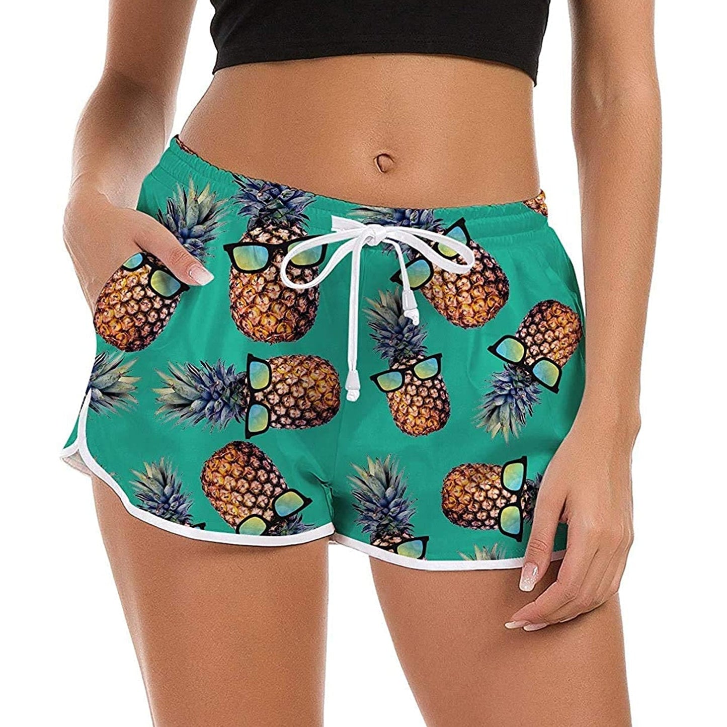 Lustige Boardshorts mit Sonnenbrille und Ananas-Motiv für Damen