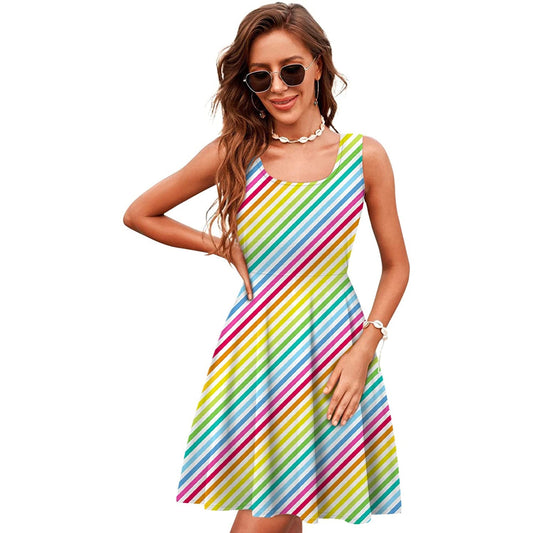 Lustiges Kleid mit Regenbogenstreifen für Damen