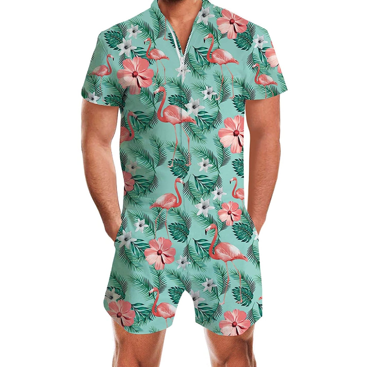 Groene bloemen flamingo mannelijke romper