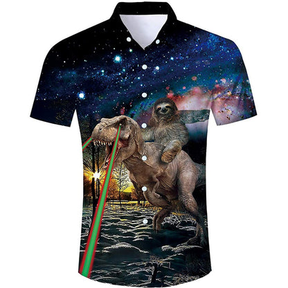 Luiaard rijdende dinosaurus grappig Hawaiiaans shirt