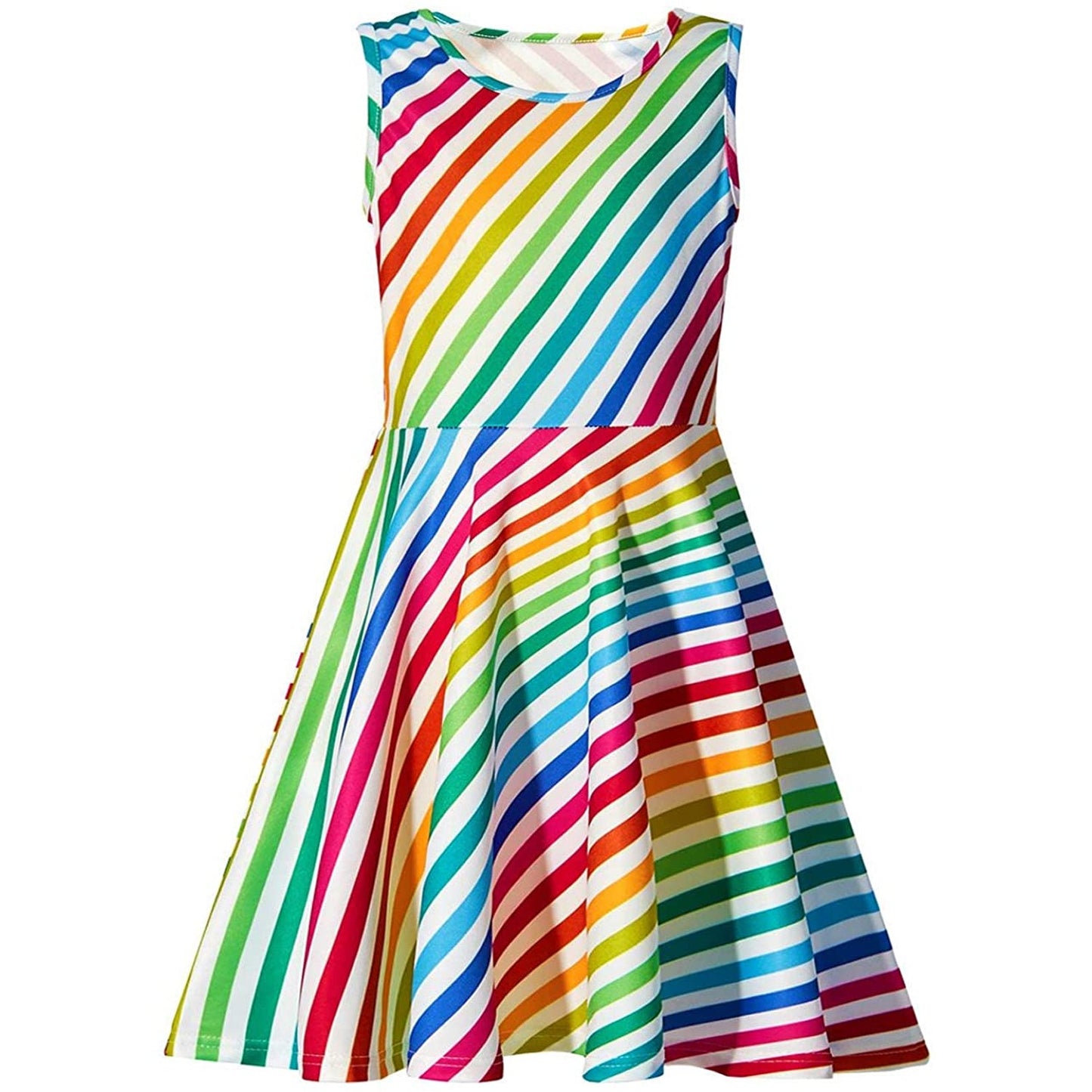 Lustiges Mädchenkleid mit Regenbogenstreifen