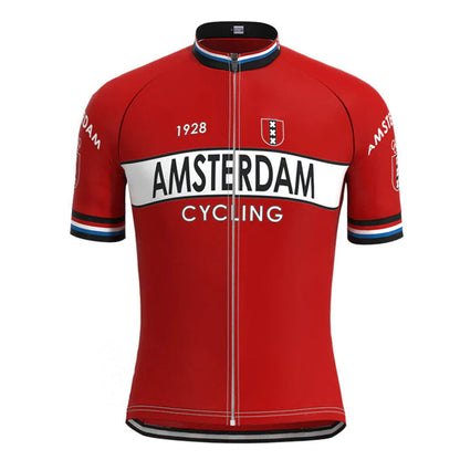 Amsterdam Rood Vintage Korte Mouw Fietsshirt Top