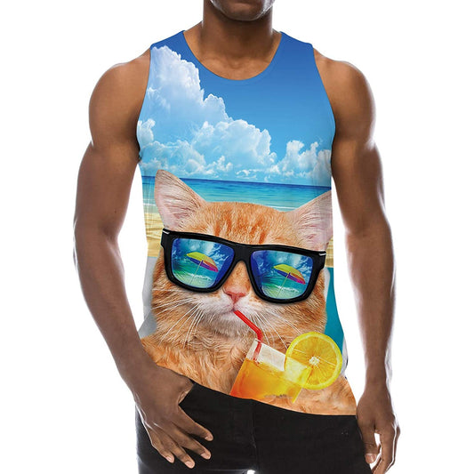 Katze trinkt Saft am Strand Lustiges Tank Top