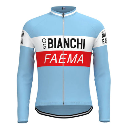 BIANCHI Blaues Vintage Langarm-Radtrikot-Oberteil