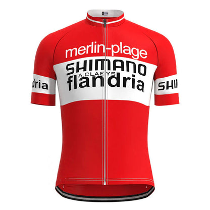 Shimano Flandria Rood Vintage Korte Mouw Fietsshirt Top