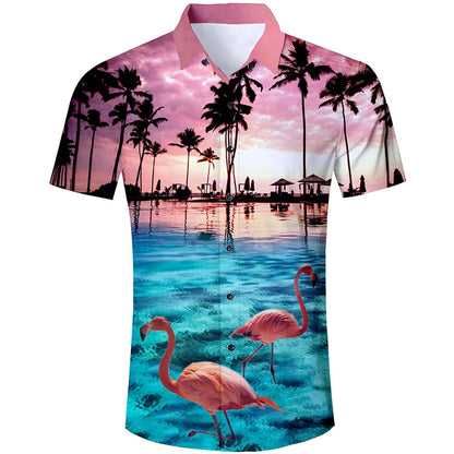 Sonnenuntergang Palme Flamingos Lustige Hawaiian Shirt