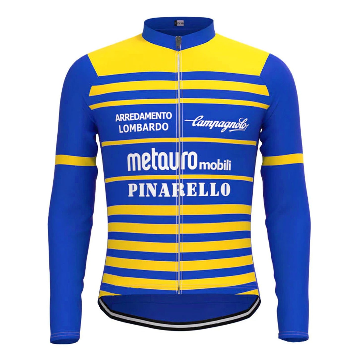 Metquro Mobili Pinarello Blau Gelb Vintage Langarm Radtrikot Top