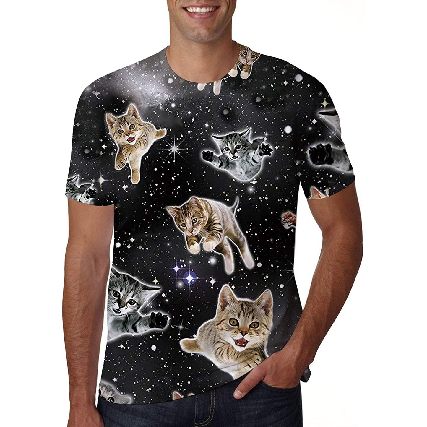 Ruimte Vliegende Kat Grappig T-shirt