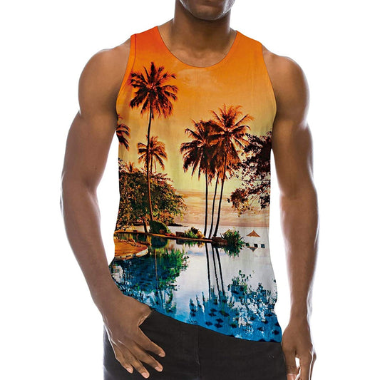 Lustiges Tank Top mit Palmenmotiv bei Sonnenuntergang