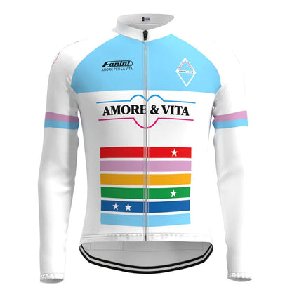 Amore &amp; Vita Weißes, langärmliges Vintage-Radsport-Trikot