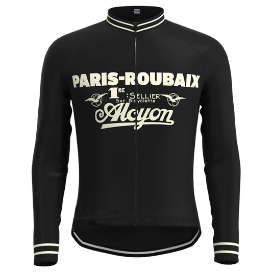 Paris Roubaix Zwart Vintage Lange Mouw Wielershirt Top