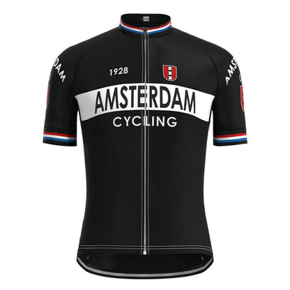 Amsterdam Zwart Vintage Korte Mouw Fietsshirt Top