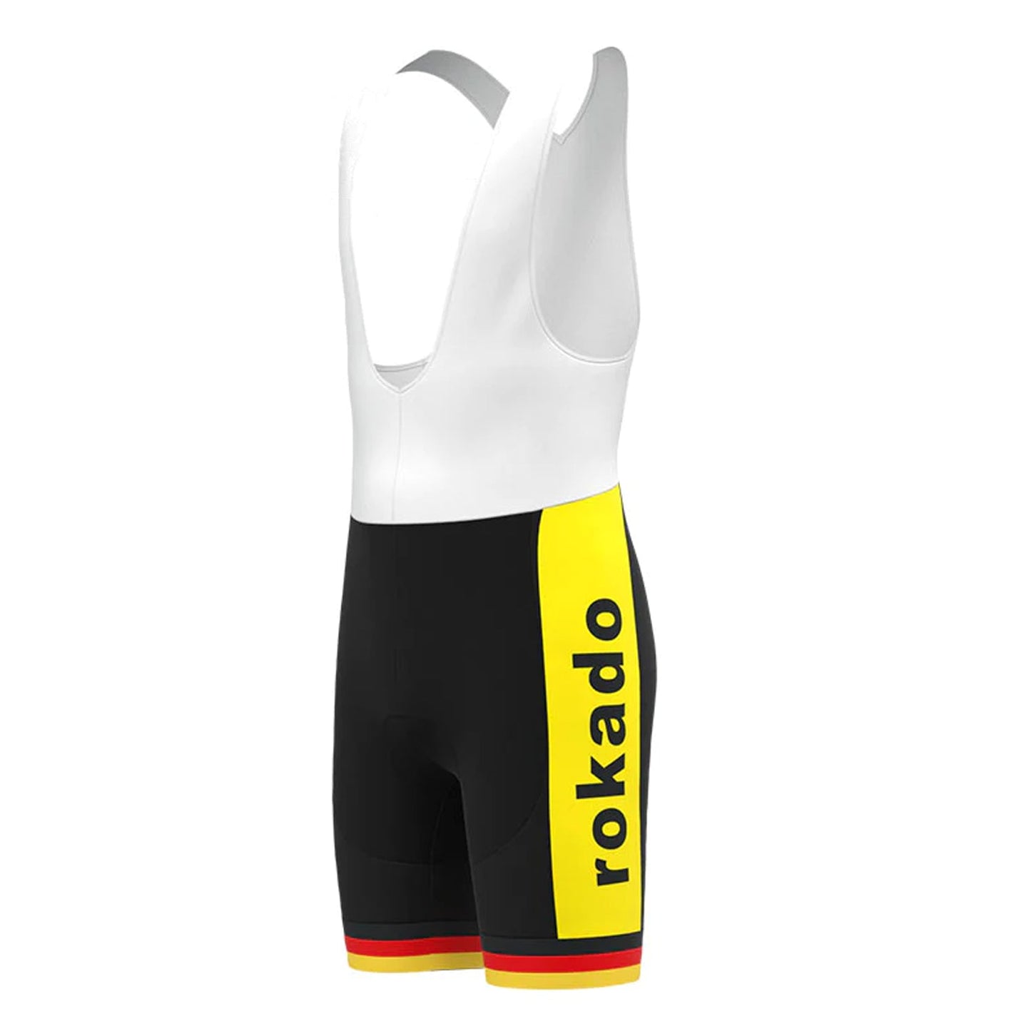 Rokado Vintage-Radsport-Trägershorts, Schwarz/Gelb