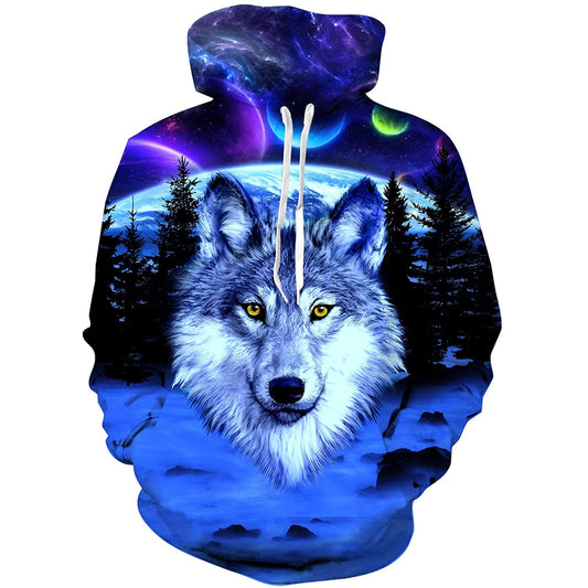 Blauer Universum Wolf Lustiger Kapuzenpullover