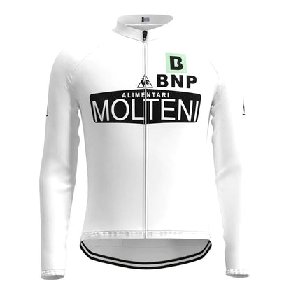 Molteni – Weißes, langärmliges Vintage-Radtrikot-Oberteil