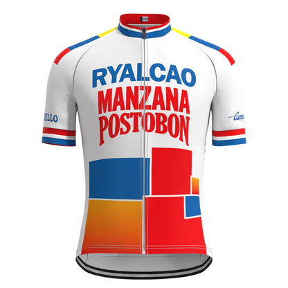 Ryalcao Manzana Postobón Witte vintage fietsshirt met korte mouwen