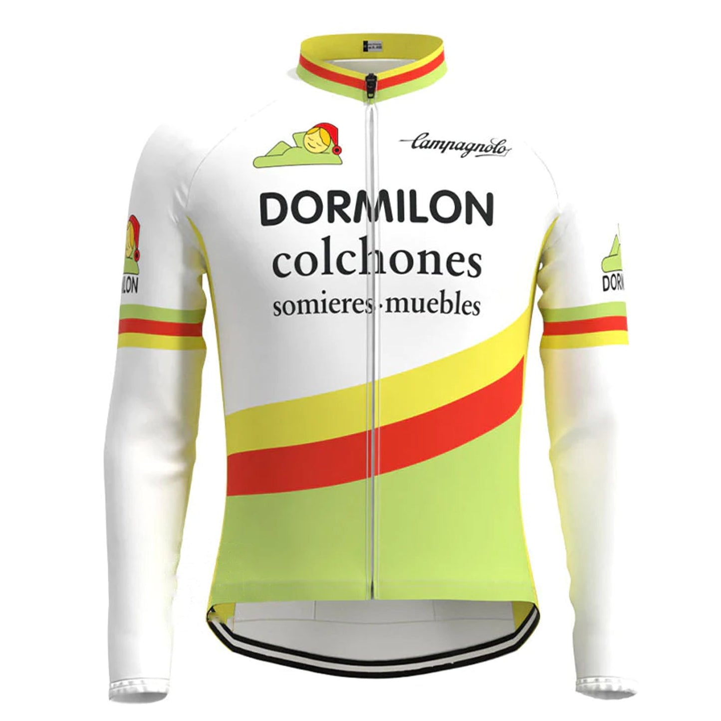 Dormilon Colchones Grünes Vintage Langarm-Radtrikot-Oberteil