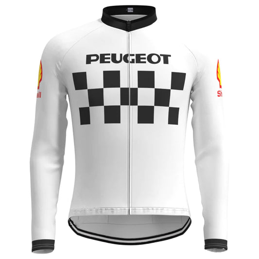 PEUGEOT Wit Vintage Lange Mouw Fietsshirt Top