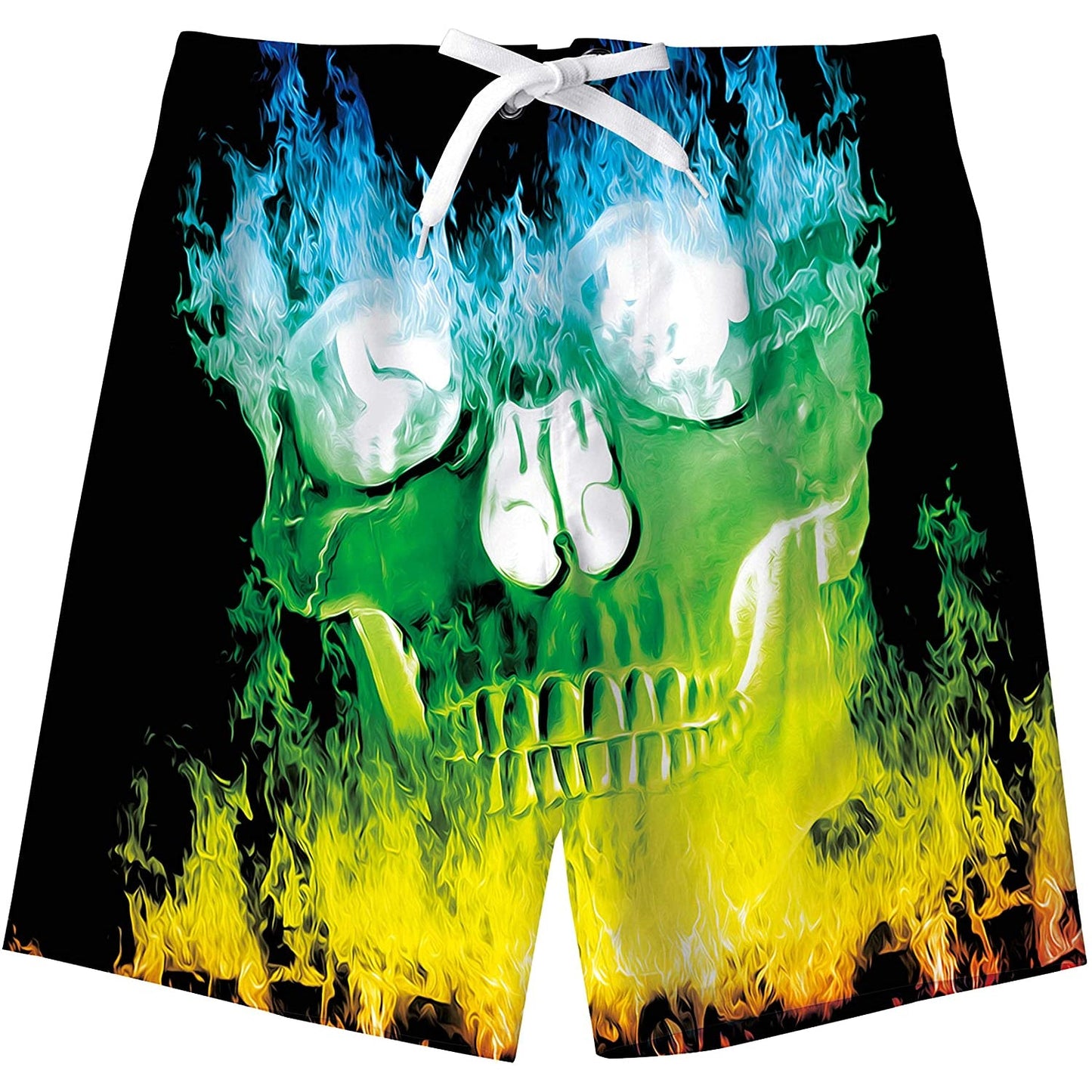 Green Fire Skull Funny Boy Swim Trunk