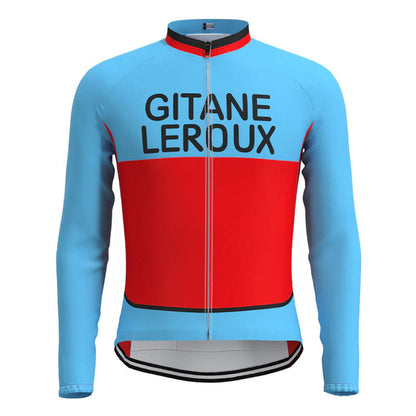 GITANE Leroux Blau-Rot Langarm-Radsport-Trikot im Vintage-Stil