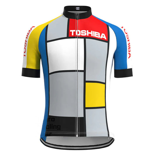 Toshiba Colorblock Vintage Korte Mouw Fietsshirt Top