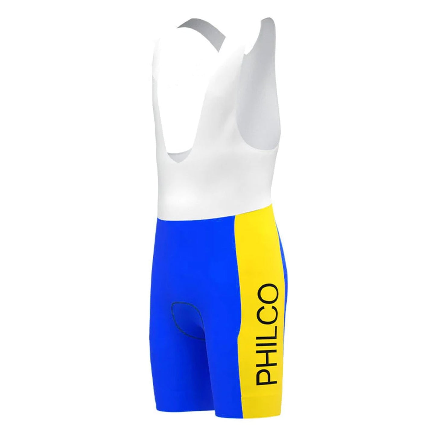 Philco Vintage-Radsport-Trägershorts, Blau/Gelb 