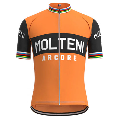 Molteni Oranje Vintage Korte Mouw Fietsshirt Top