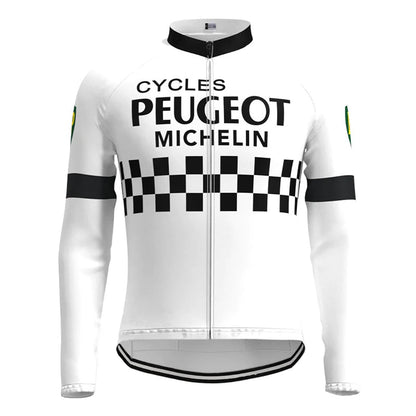 Peugeot Vintage Langarm-Radtrikot-Oberteil, weiß