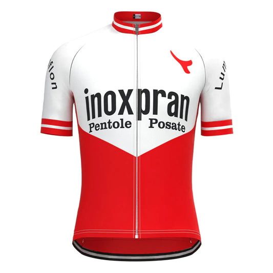 Inoxpran Wit Rood Vintage Korte Mouw Fietsshirt Top