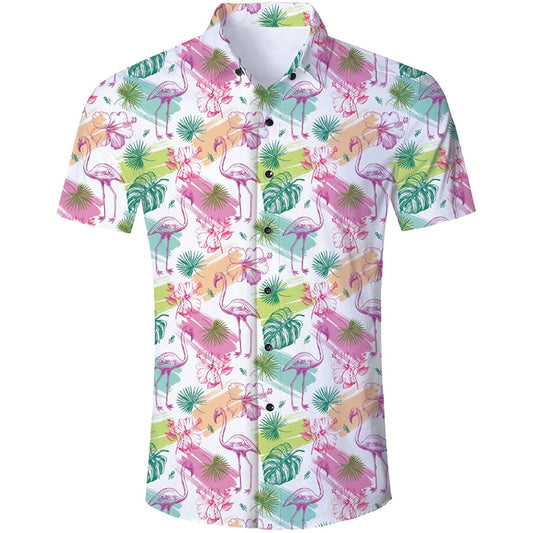 Palmblad roze flamingo grappig Hawaiiaans shirt