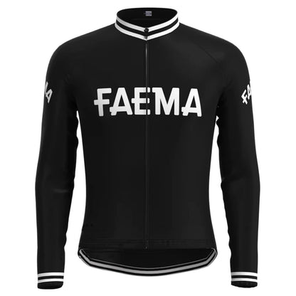 FAEMA Schwarzes Vintage-Langarm-Radtrikot-Oberteil